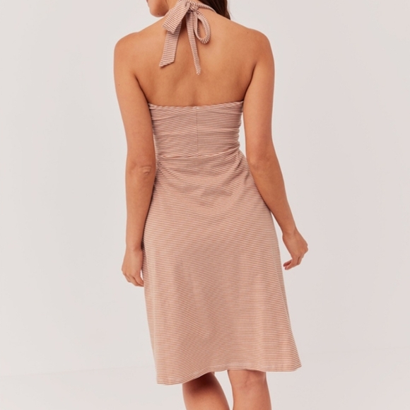 NEW Pact Fit & Flare Orange Cream Organic Cotton Stripe Halter Dress Size Large - Picture 2 of 13